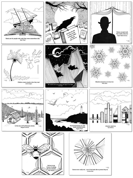 Literary Book Quote Print Posters. Eco-friendly Set Featuring Atwood, Edgar Poe, Whitman, & More.  