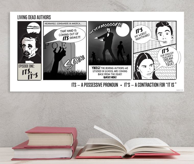 Edgar Allan Poe Living Dead Authors Comic Style Grammar Print. Spelling and Usage Poster