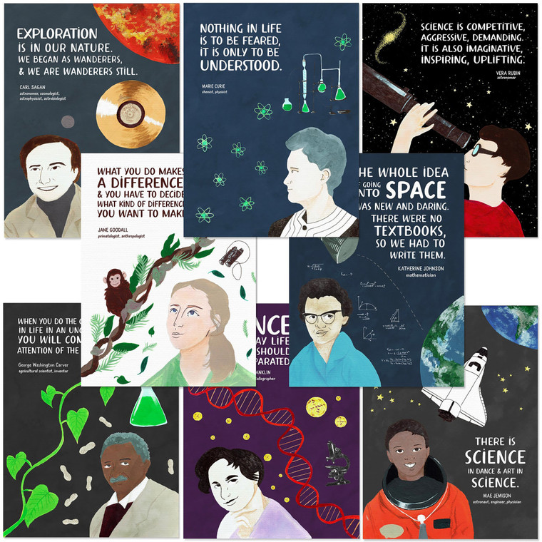 STEM Scientists and Mathematicians Inspirational Quote 8 Poster Set.