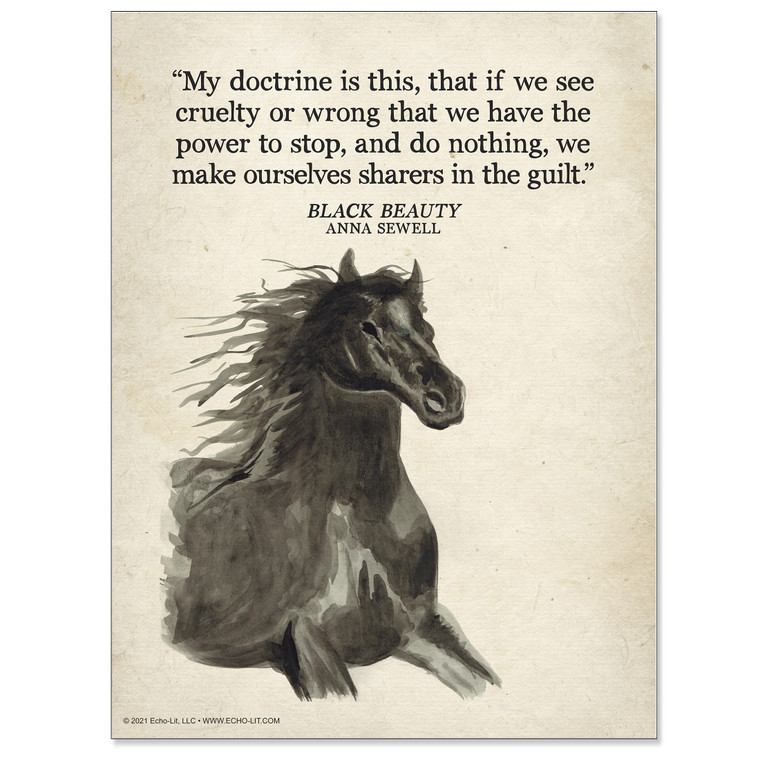 Black Beauty Vintage Style Watercolor Literary Quote Art Print. 