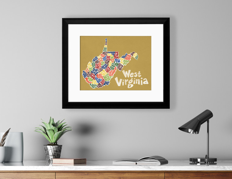 West Virginia Counties Typography Map Art Print. Fine Art Paper, Laminated, or Framed