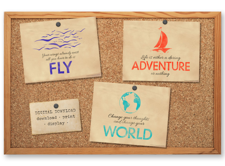 World, Fly, Adventure Inspirational Quote Three Poster DIGITAL DOWNLOAD Bundle