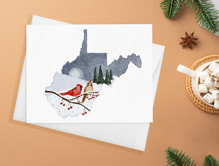 West Virginia Cardinal Watercolor Holiday Cards, Pack of 8