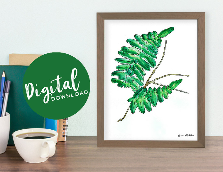 West Virginia Botanicals Watercolor Fern 2 Plant Fine Art Print. DIGITAL DOWNLOAD