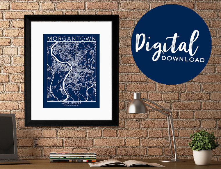 Morgantown West Virginia Map Fine Art Print. DIGITAL DOWNLOAD