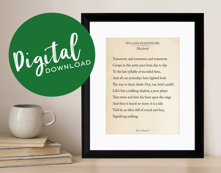 Macbeth Out Out Brief Candle Shakespeare Book Page Style Literary Quote Print. DIGITAL DOWNLOAD