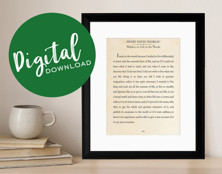 Thoreau Book Page Style Literary Quote Print. DIGITAL DOWNLOAD