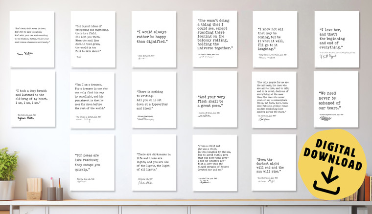 Typewriter Author Signature Quote Set of Sixteen DIGITAL DOWNLOAD