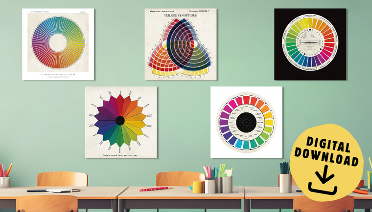 Vintage Color Wheel Set of Five DIGITAL DOWNLOAD