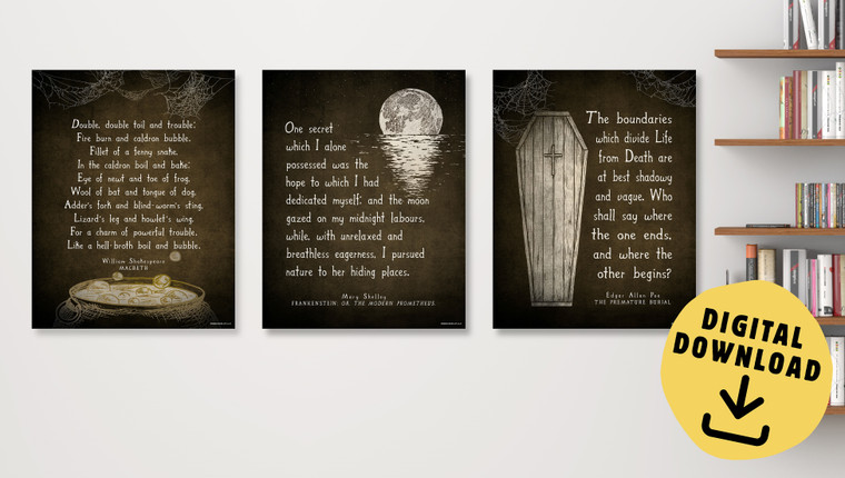 Frankenstein, Burial and Macbeth Literary Quote Set of Three DIGITAL DOWNLOAD