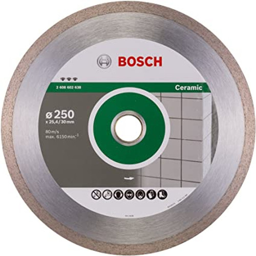 Bosch Diamond Cutting Disc Best for Ceramic, 250mm Ø, 30/25.40mm x 2.4mm x 10mm, Silver/Grey