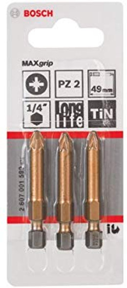 Bosh Screwdriver bit Max Grip PZ 2, 49 mm(3pcs)