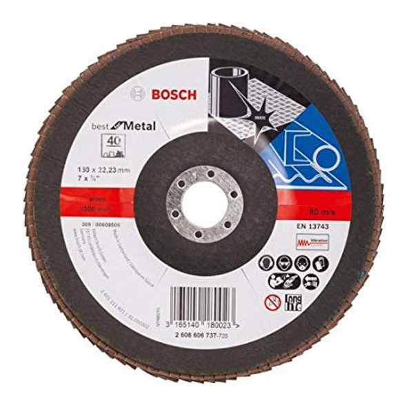 Bosch Professional 2608606739 Flap disc X571, Best for Metal 180 mm, 22.23 mm, 40, Black/Brown