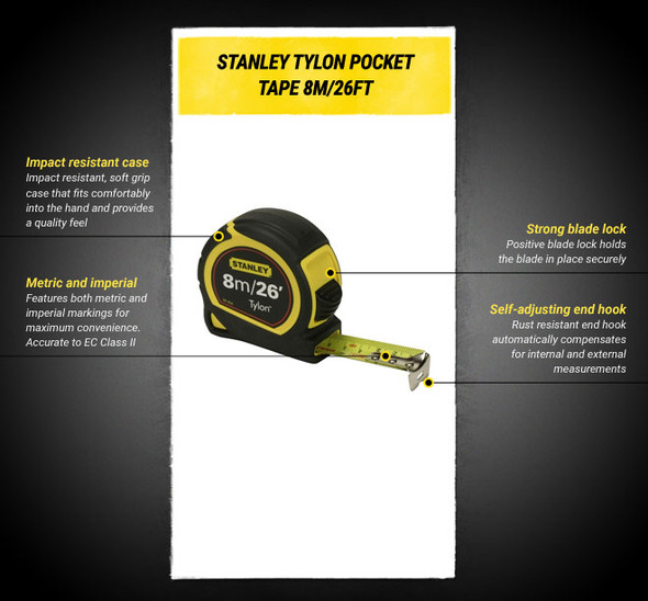 Stanley Measuring Tape 8m/26 FT Tylon Tape measure