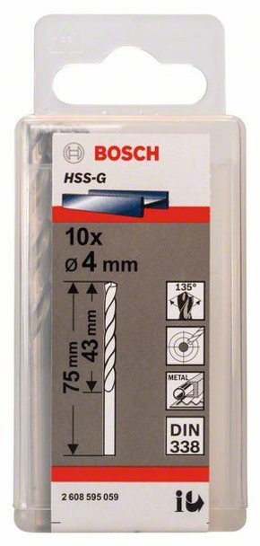 Bosch Metal Drill Bits HSS-G, DIN 338 4 x 43 x 75 mm