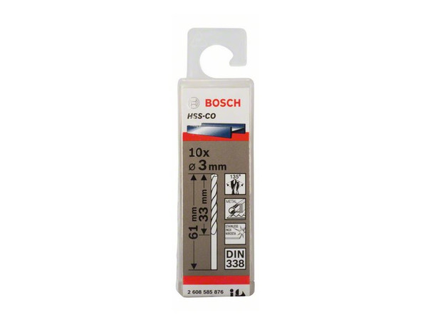 Bosch Metal drill bits HSS-Co, Standard 3 x 33 x 61 mm   (10pcs)