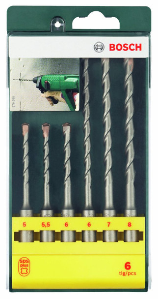 Bosch 6 Piece SDS Plus Drill Bit Set

    Set contains 6 SDS-Plus S2 hammer drill bits
    Diameters 5/5.5/6 x 110 mm, and diameter 6/7/8 x 160 mm
    Comes in a plastic display box

