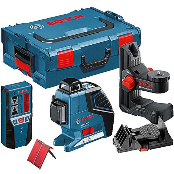 Bosch GLL 3-80p self leveling laser plus laser receiver plus  Wall Mount +LR2 + L-BOXX 1