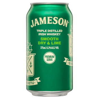 Jameson Triple Distilled Irish Whiskey Smooth Dry and Lime 6.3% Cans 375mL