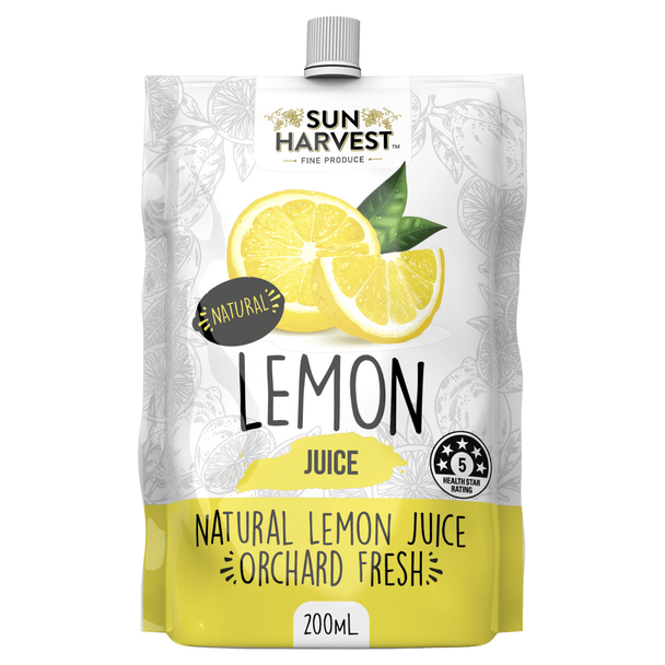 Sun Harvest Natural Lemon Juice 200mL Resealable Pouch