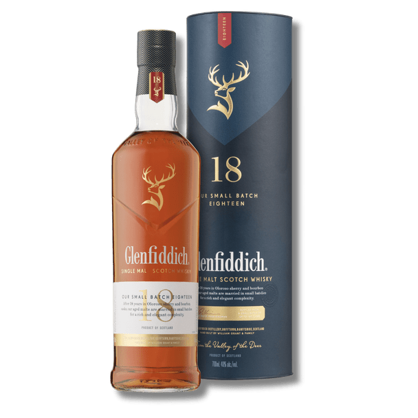 Glenfiddich 18 Year Old Single Malt Scotch Whisky 700mL Bottle and Gift Box