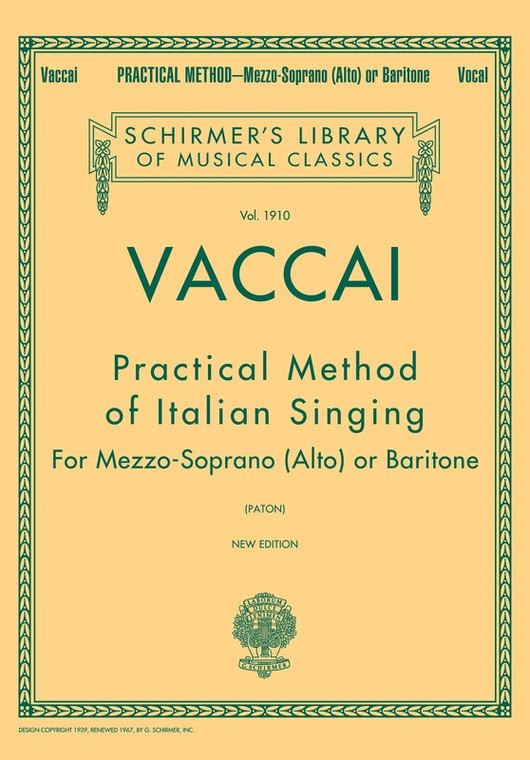 Vaccai Practical Method Italian Singing Mezzo/Baritone