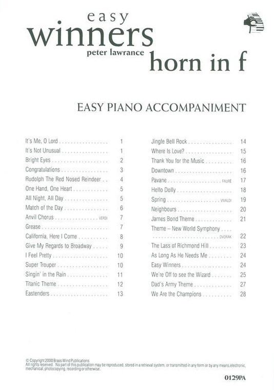 Easy Winners F Horn Piano Accomp