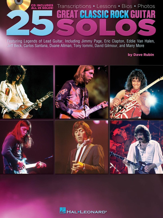 Hal Leonard 25 Great Classic Rock Guitar Solos Bk/Cd