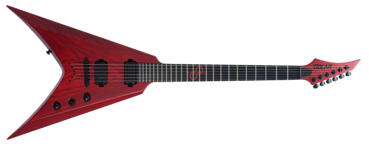 Solar Guitars V2.6TBR SK – Trans Blood Red Matte, Unique with its menacing looks, this affordable and feature-loaded guitar belongs to the Solar Type V2 range, offering outstanding elegance and performance.