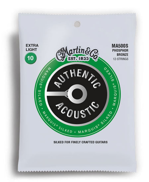 Martin Authentic Acoustic Marquis Silked 92/8 Phosphor Bronze Extra Light 12 String Guitar String Set (10-47)