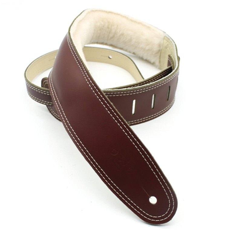 Dsl Guitar Strap 2.5 Inch Maroon/Sheepskin Black Sheep Skin