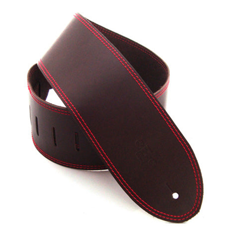 Dsl Guitar Strap 3.5" Single Ply Saddle Brown/Red Stitch Leather
