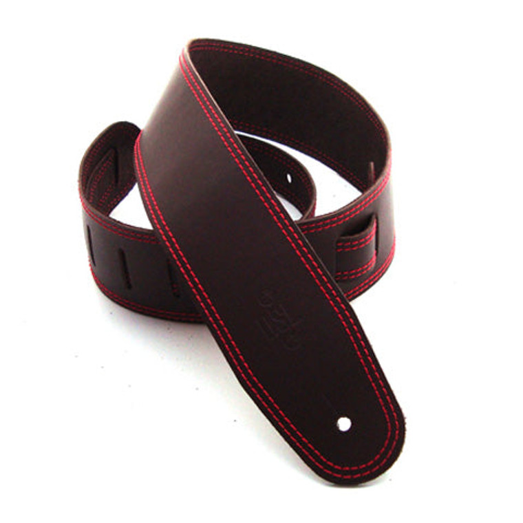 Dsl Guitar Strap 2.5" Single Ply Saddle Brown/Red Stitch Leather