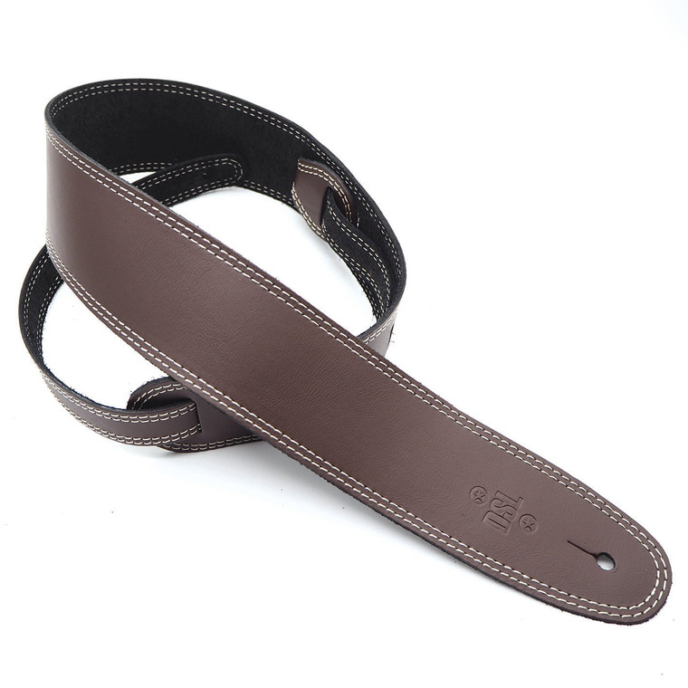 Dsl Guitar Strap 2.5" Single Ply Saddle Brown/Beige Stitch Extra Length Leather