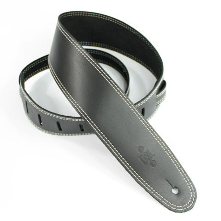 Dsl Guitar Strap 2.5" Single Ply Black/Beige Stitch Extra Length Leather