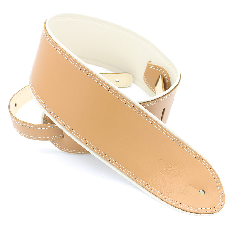 Dsl Guitar Strap 3.5" Rolled Edge Tan/Beige Leather
