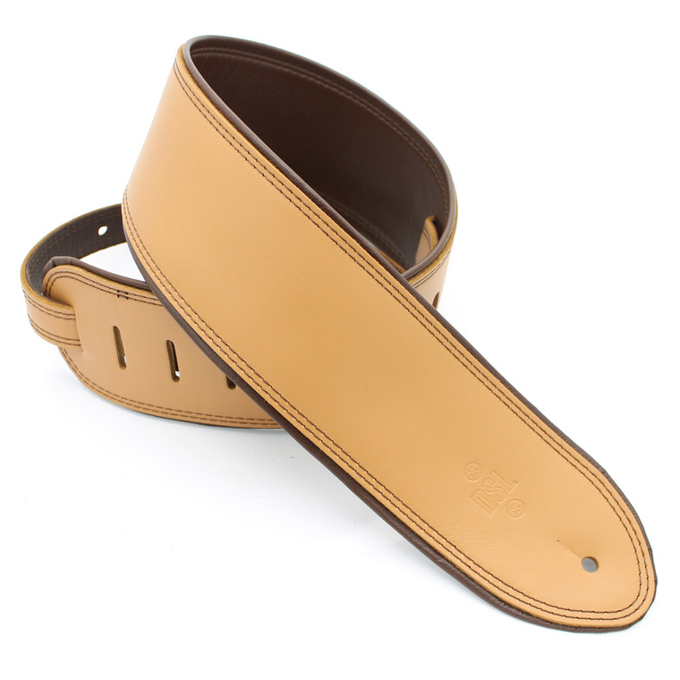 Dsl Guitar Strap 3.5" Rolled Edge Tan/Brown Leather