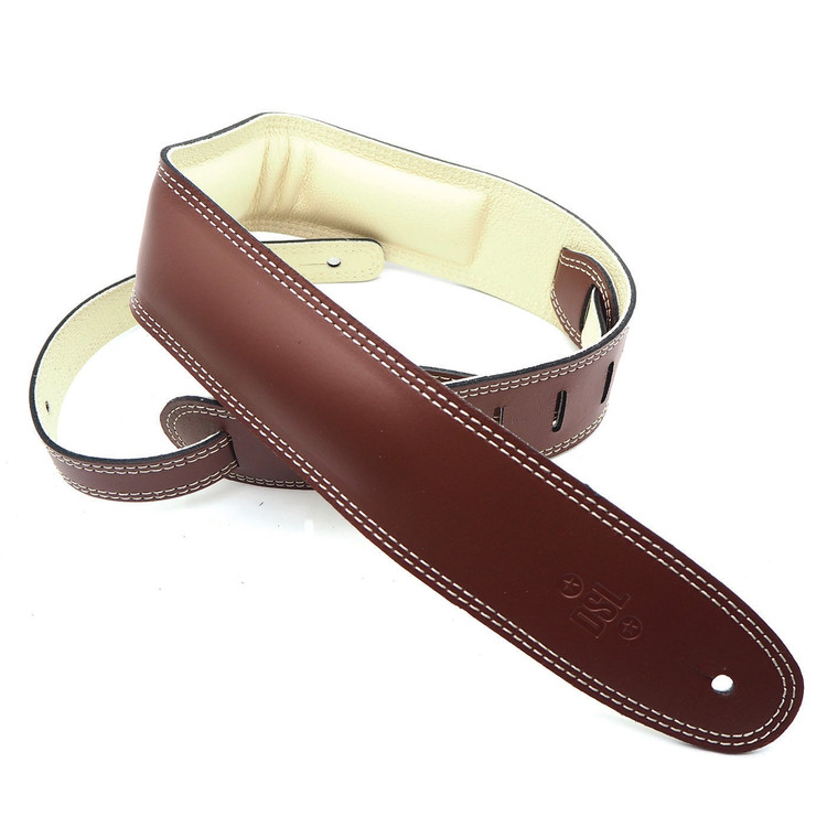 Dsl Guitar Strap 2.5" Padded Garment Maroon/Beige Leather