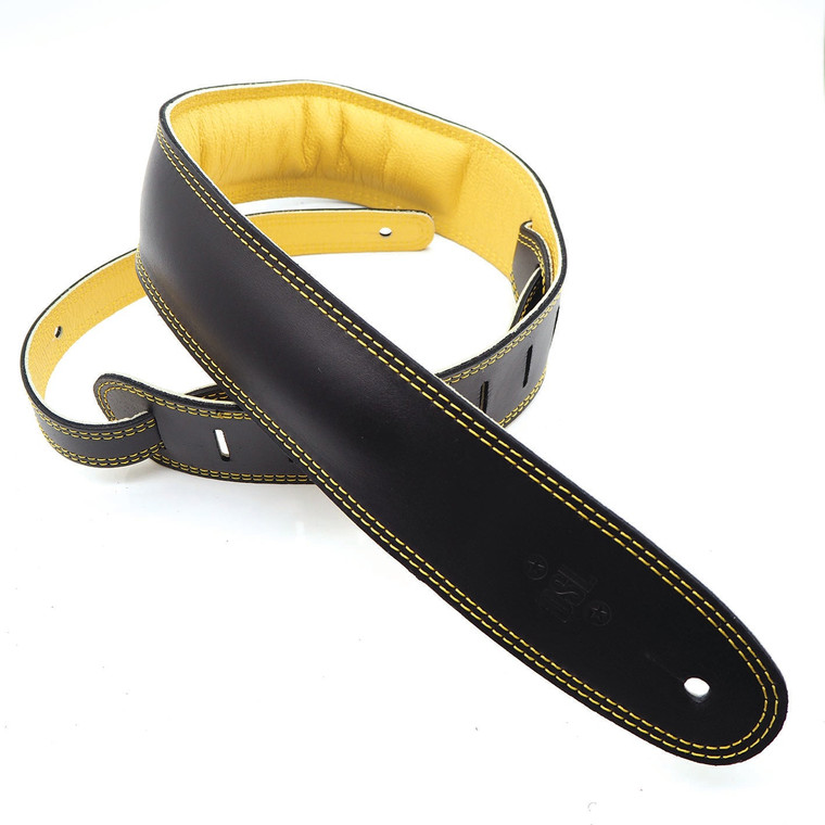 Dsl Guitar Strap 2.5" Padded Garment Black/Yellow Leather