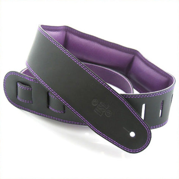 Dsl Guitar Strap 2.5" Padded Garment Black/Purple Leather