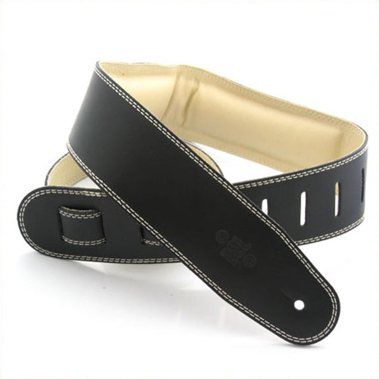 Dsl Guitar Strap 2.5" Padded Garment Black/Beige Leather