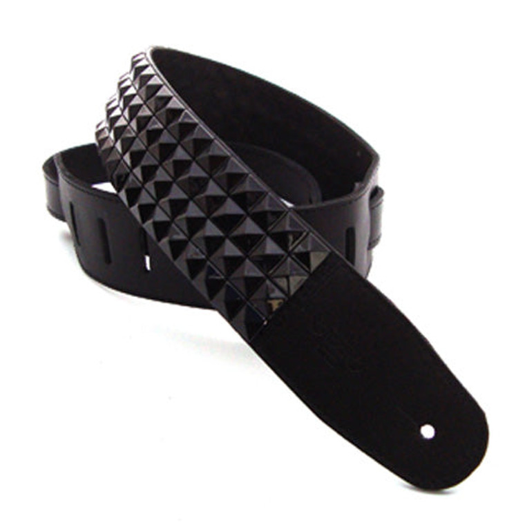 DSL Guitar Strap Leather 2.5" 33 Rows of 15mm Pyramids Black