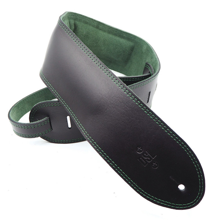DSL Guitar Strap Leather 3.5" Green suede backing GES35