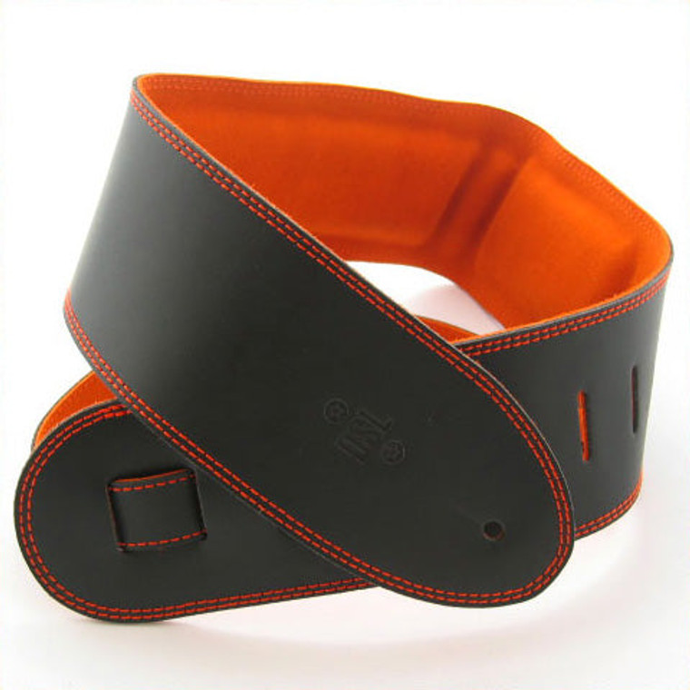 DSL Guitar Strap Leather 3.5" Orange suede backing GES35