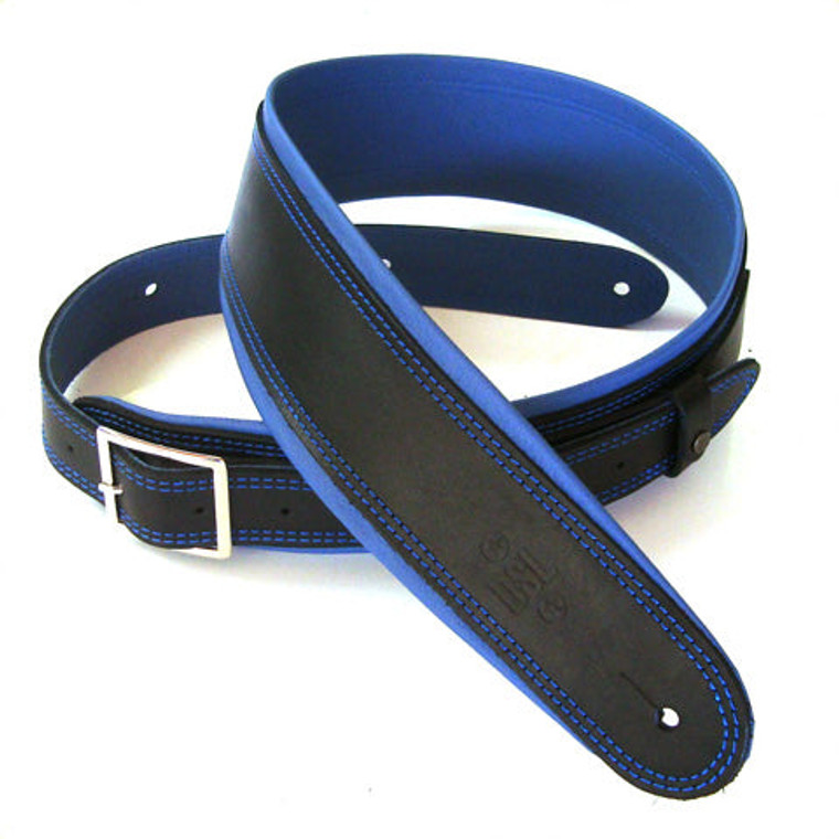 DSL Guitar Strap Leather 2.5" Black top/ blue backing GEB25 Buckle