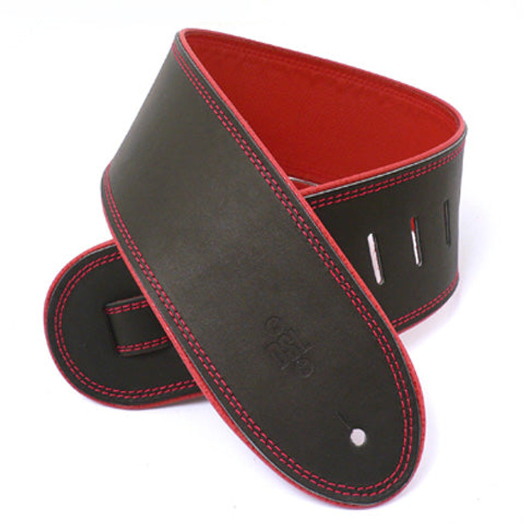 DSL Guitar Strap Leather 3.5" Black/Red GEP35
