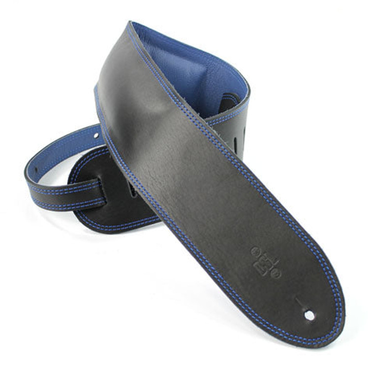 DSL Guitar Strap Leather 3.5" Black/Blue GEG35