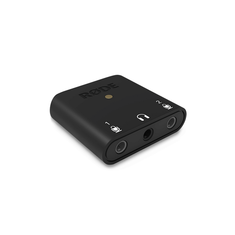 Rode AI-Micro USB Audio Interface, Mobile USB-C Interface for iOS, Android, and Windows with x2 TRS/TRRS Mic Inputs, x1 Headphone Ouput, and USB-C to Lightning, USB-C, and USB-A Cables Included.