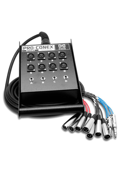 Hosa Pro-Conex Stage Box Snake, Hosa 8 x XLR Sends and 4 x 1/4 in TRS Returns, 25 ft