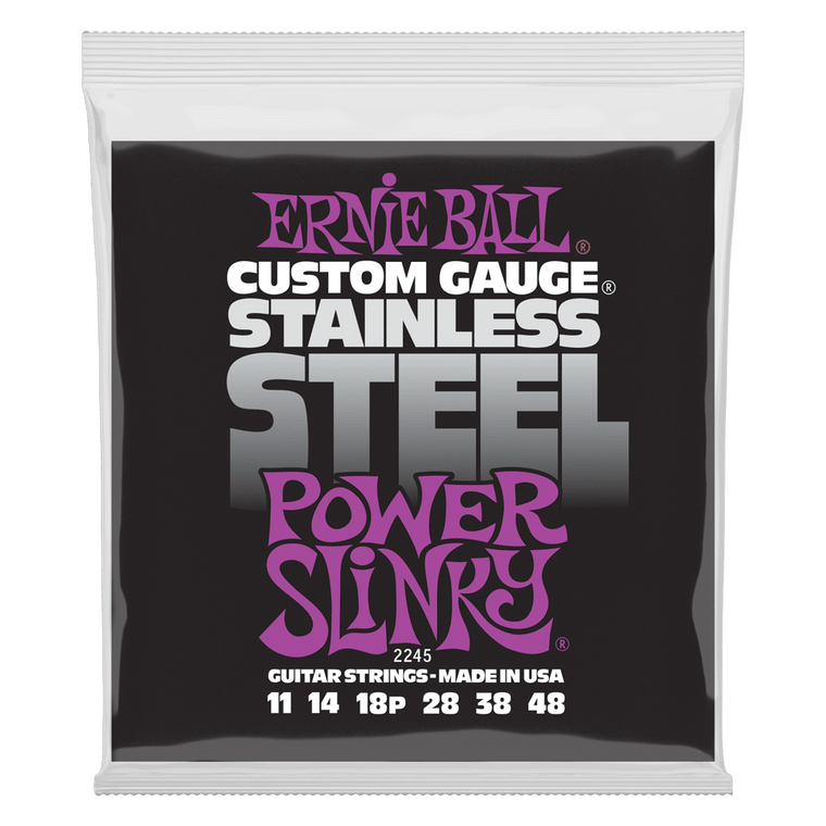 Ernie Ball Power Slinky Stainless Steel Wound Electric Guitar Strings 11-48 Gauge - Industrie Music